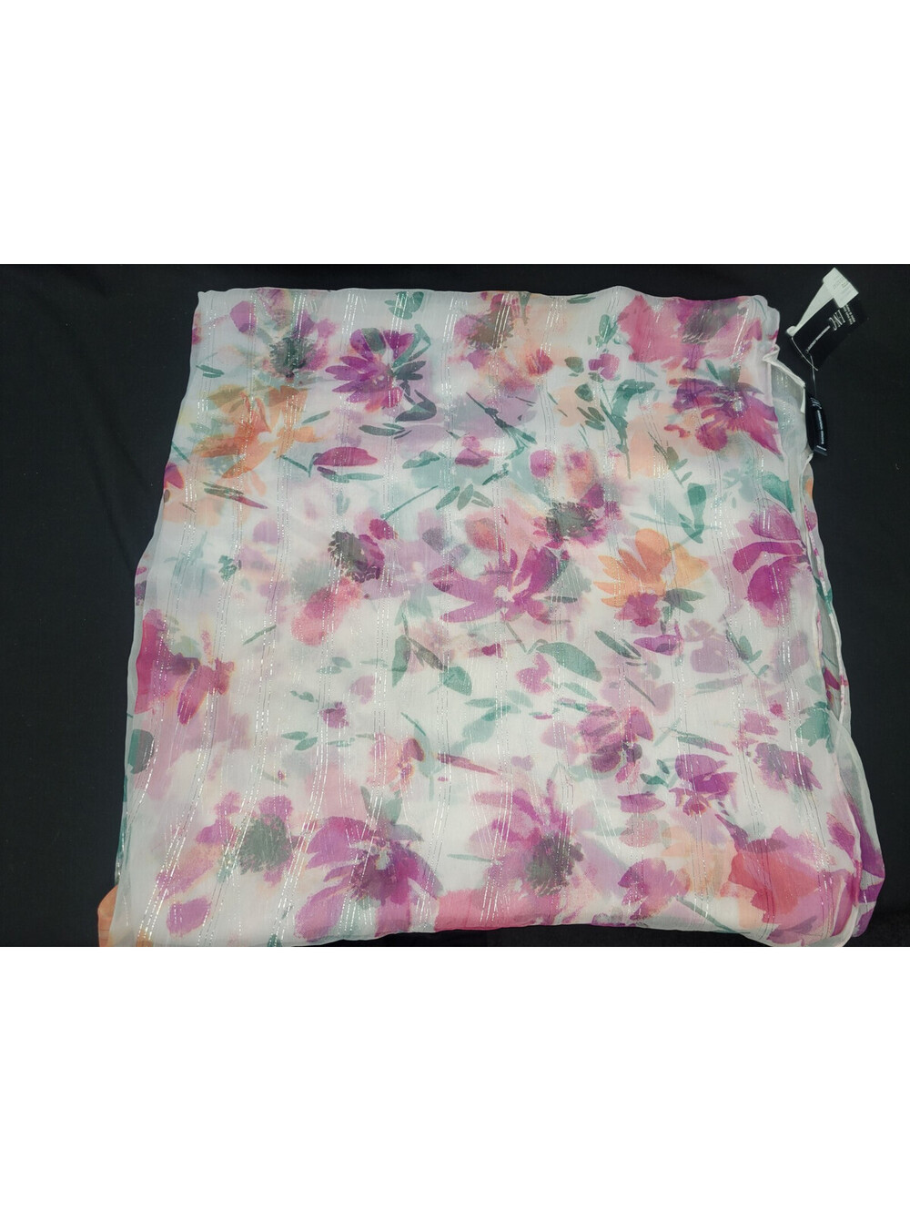 INC International Concepts Womens Floral Print Metallic Wrap Scarf White O/S